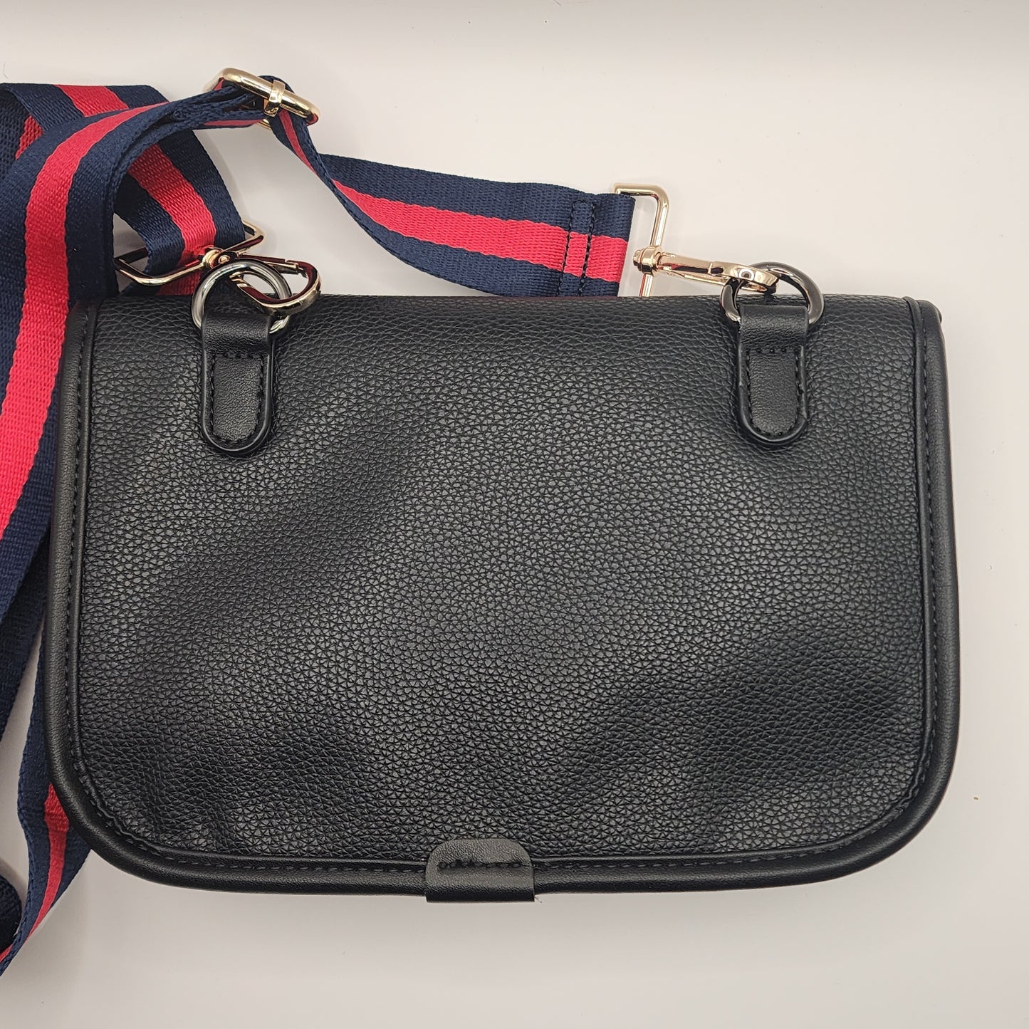 Preorder Miss Renee Pebbled Black Navy Gigi Everyday Crossbody Bag with Stripe Strap