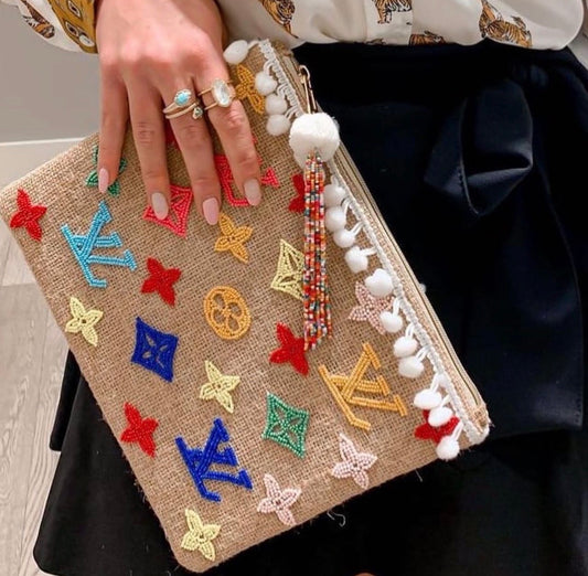 Preorder Miss Palm Beach - Lulu Multi Beaded Jute Pouch