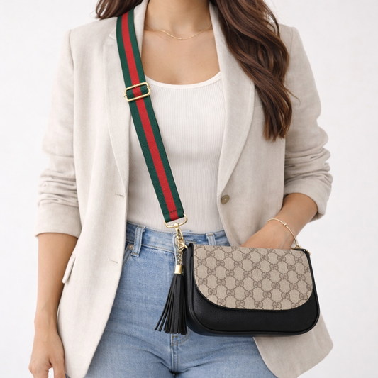 (Preorder Only) Black Gigi Iconic Flap Crossbody With Stripe Strap