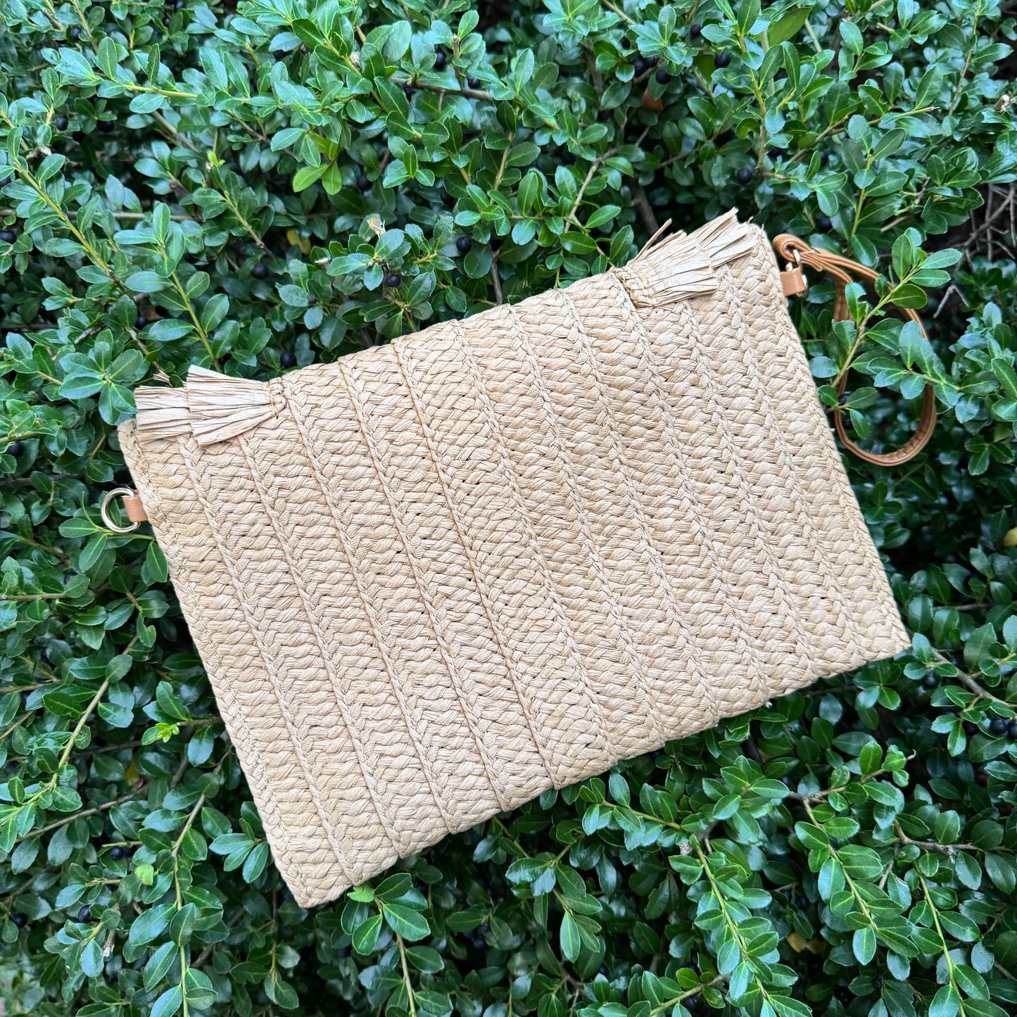 Large Raffia Clutch Crossbody in Lulu Brown Check