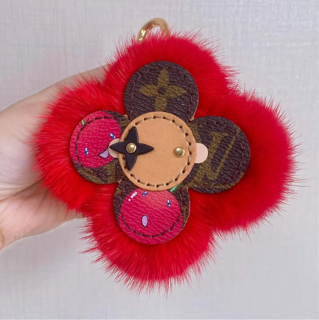 Vivi Fur Bag Charm In Limited Edition Cherry Monogram