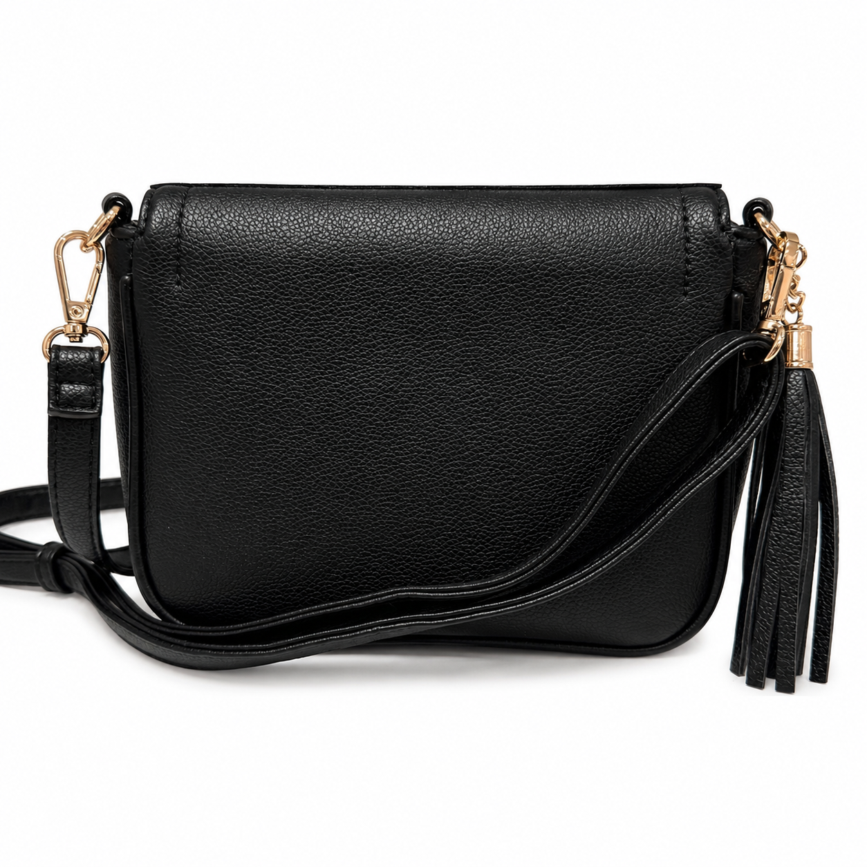 Miss Iconic - Navy Gigi Flap on Black Crossbody Bag With Stripe Strap