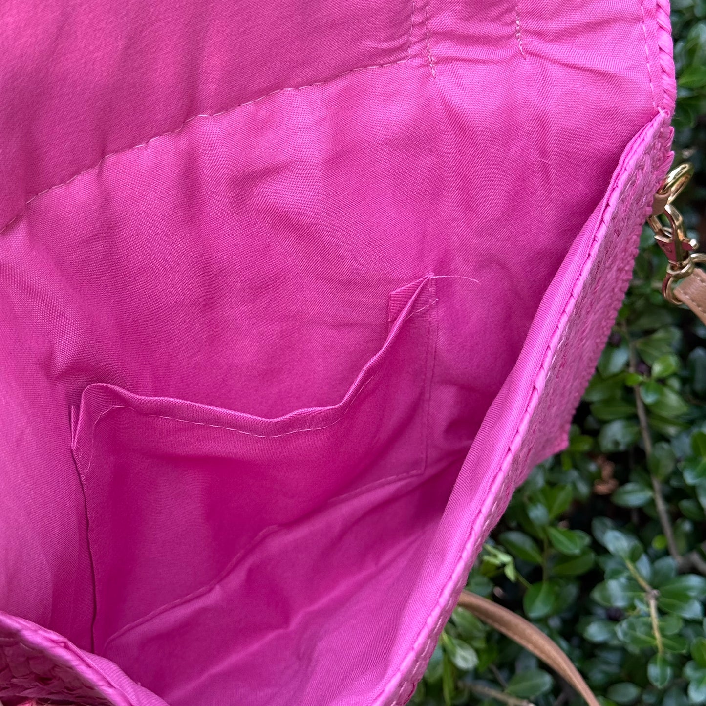 Hot Pink Gigi Floral Raffia Clutch Crossbody Bag