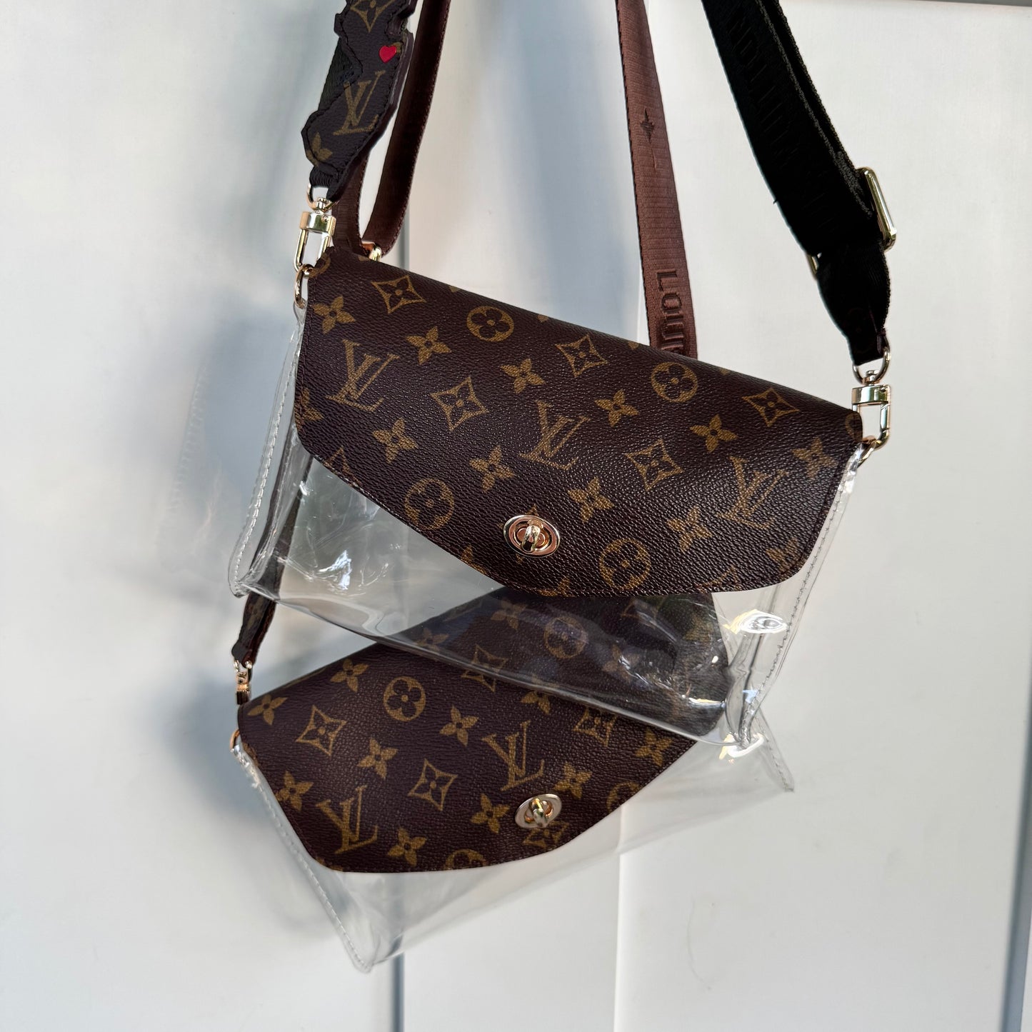 Miss Popularity Mono Clear Lulu Stadium Crossbody Bag With Army Green Strap
