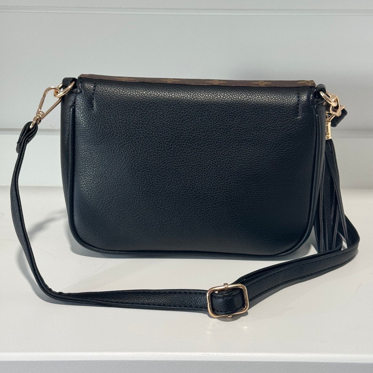 Miss Iconic - Black Lulu Brown Check Iconic Flap Crossbody