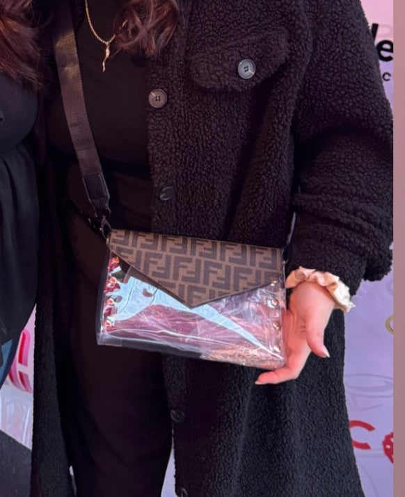 Large Clear Black Fifi Stadium Bag With Studs & Black Strap