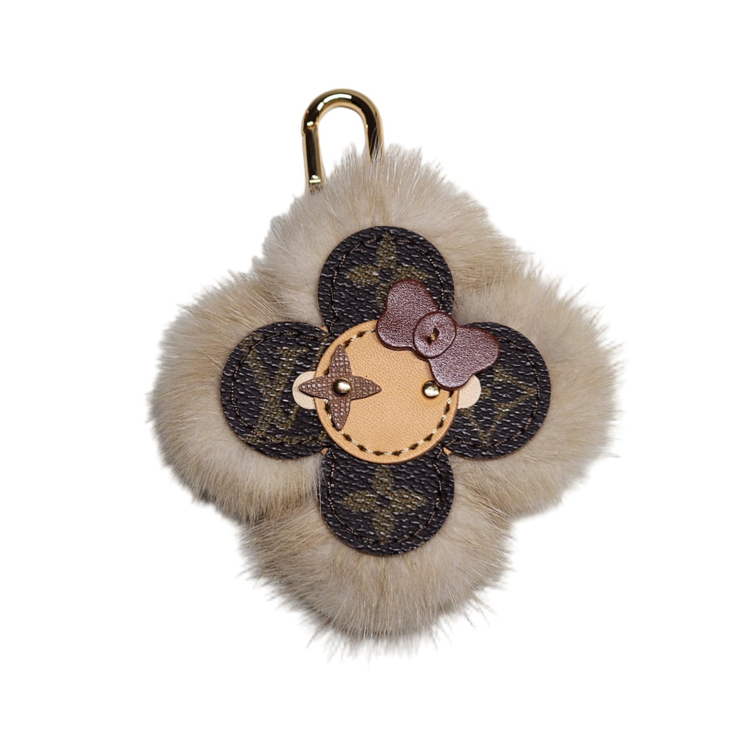 Vivi Fur Bag Charm in Beige Monogram Lulu
