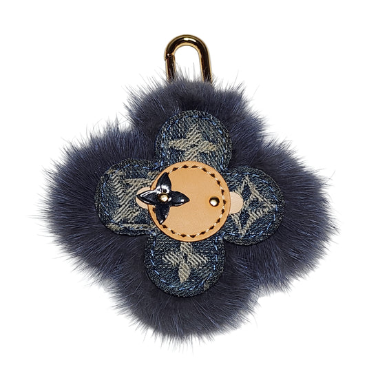 Vivi Fur Bag Charm in Blue Denim