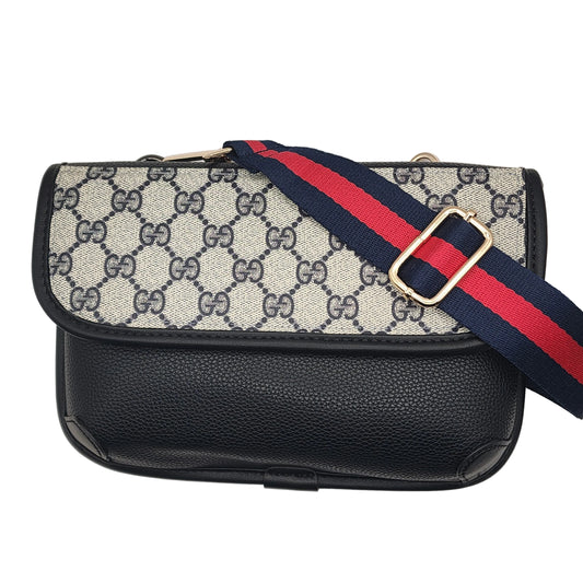 (Preorder Only) Miss Renee Pebbled Black Navy Gigi Everyday Crossbody Bag with Stripe Strap