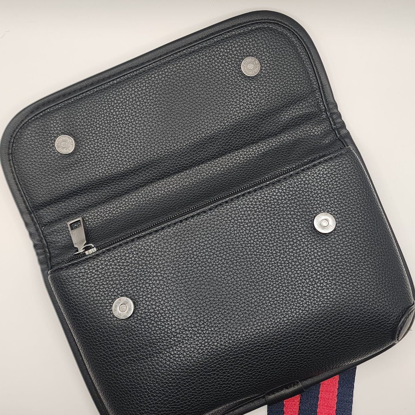 Preorder Miss Renee Pebbled Black Navy Gigi Everyday Crossbody Bag with Stripe Strap