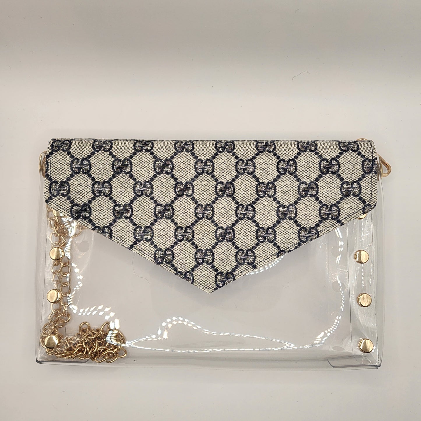 Large Clear Navy Gigi Stadium Bag With Studs & Stripe Strap