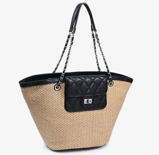 Miss Hamptons Woven Tote Bag With Chain