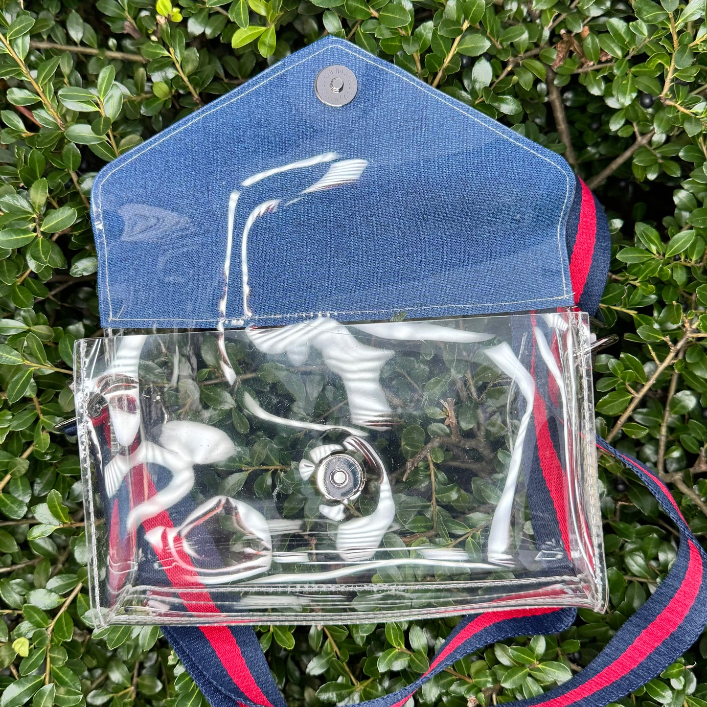 Navy Signature Gigi Clear Stadium Crossbody Bag With Stripe Strap