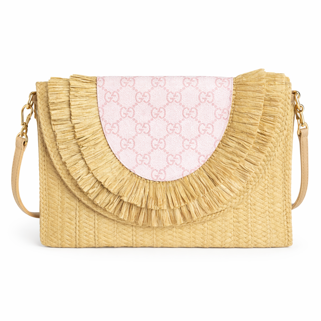 Miss Paradise - Large Raffia Clutch Crossbody in Pink GiGi
