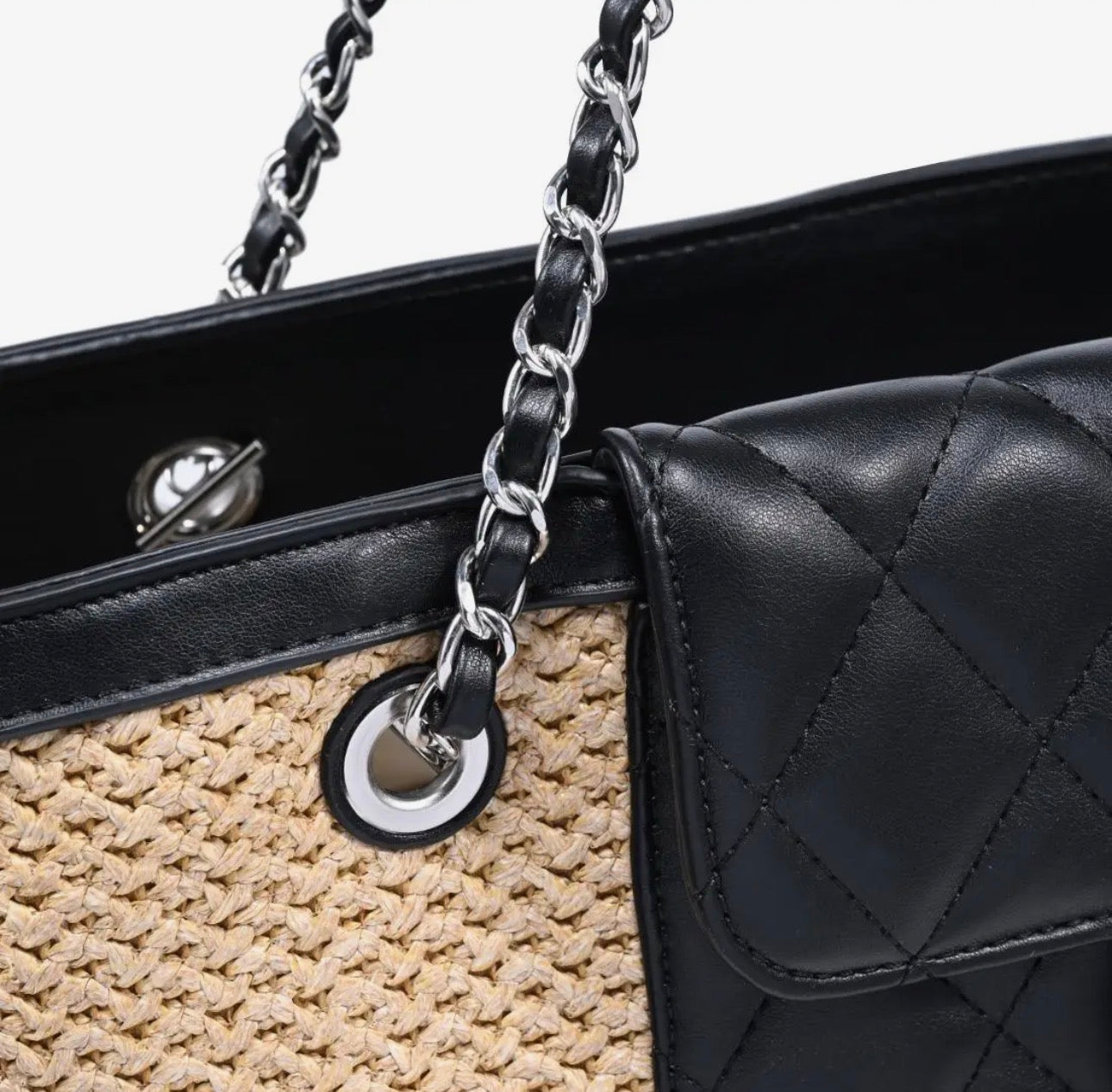 Miss Hamptons Woven Tote Bag With Chain
