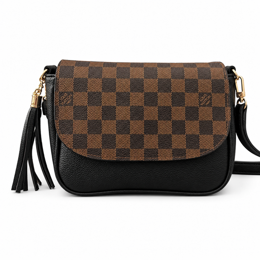 Miss Iconic - Black Lulu Brown Check Iconic Flap Crossbody