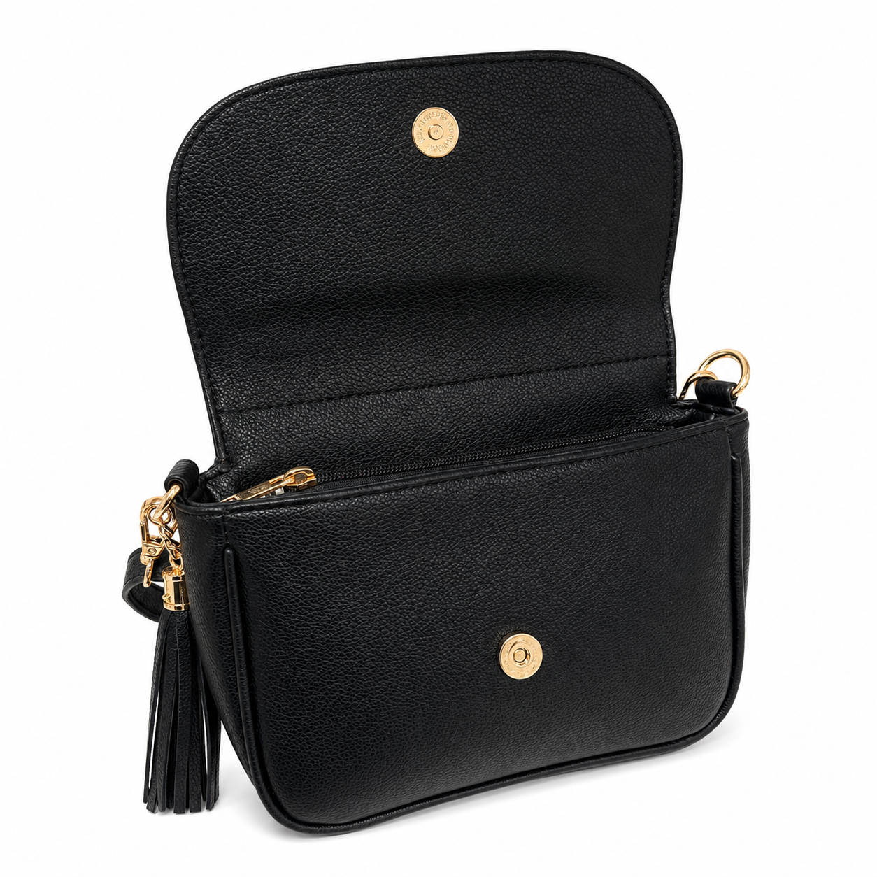 Miss Iconic - Navy Gigi Flap on Black Crossbody Bag With Stripe Strap