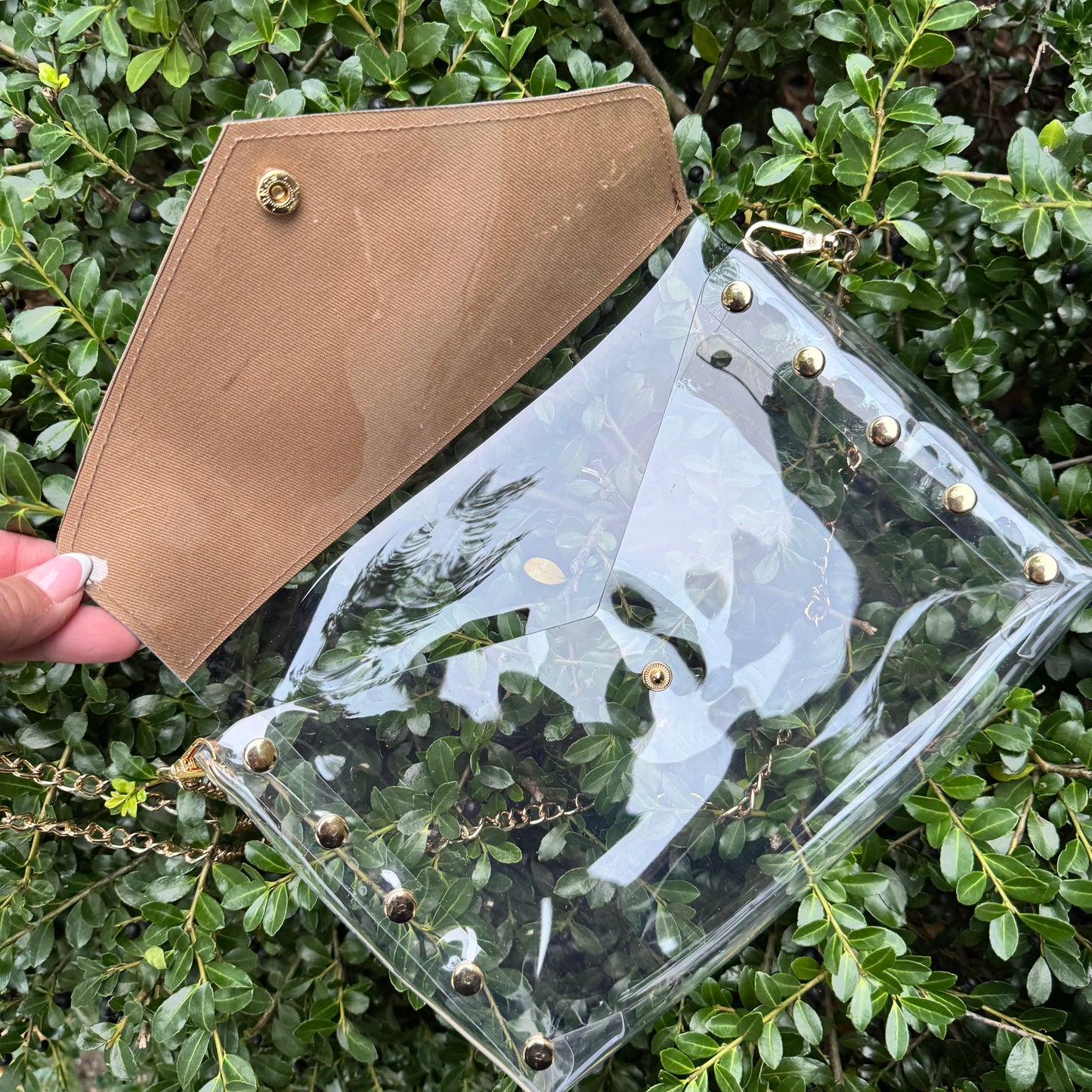 Large Clear Black Fifi Stadium Bag With Studs & Black Strap