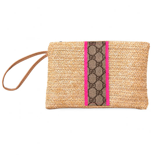 Miss Palm Beach Raffia Zip Wristlet in Pink Gigi