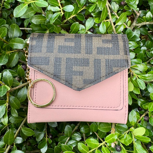Pale Pink Compact Wallet With Brown Fifi