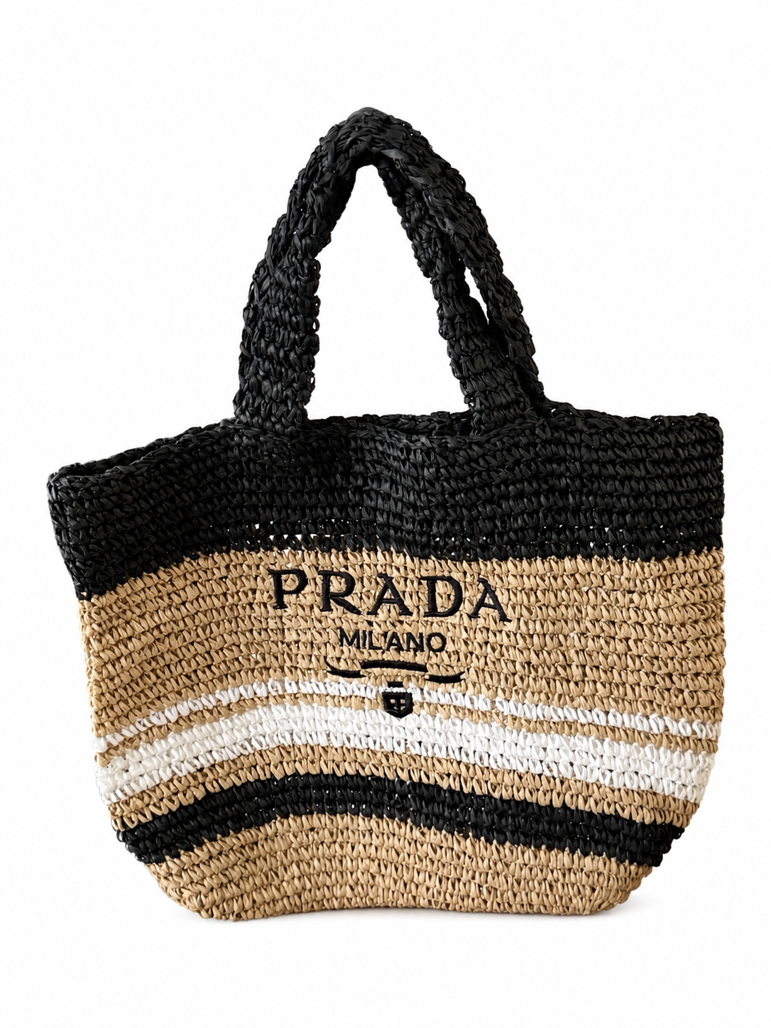 Miss Monaco Natural Black & White Stripe Raffia Tote