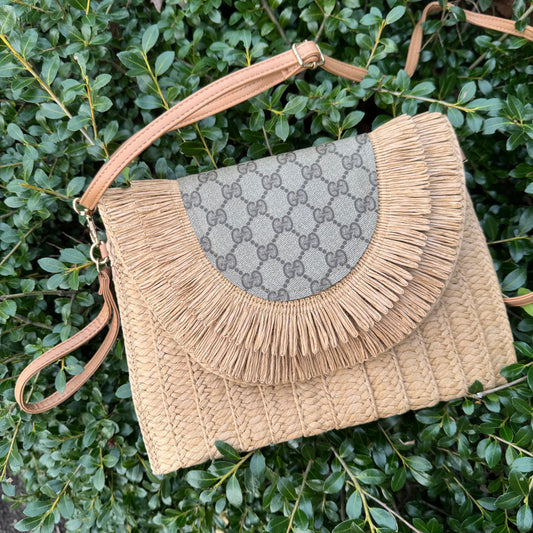 Large Raffia Clutch Crossbody in Brown GiGi