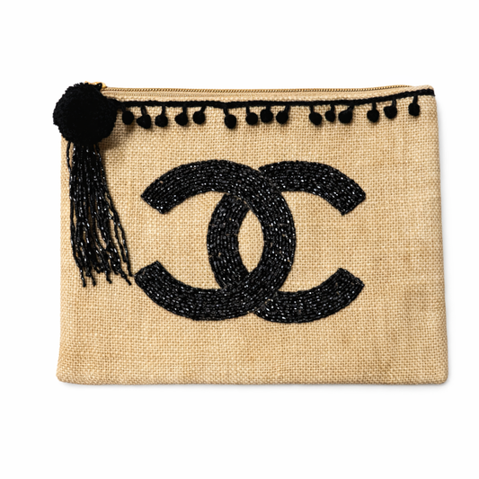 Miss Palm Beach - Koko Black Beaded Jute Pouch