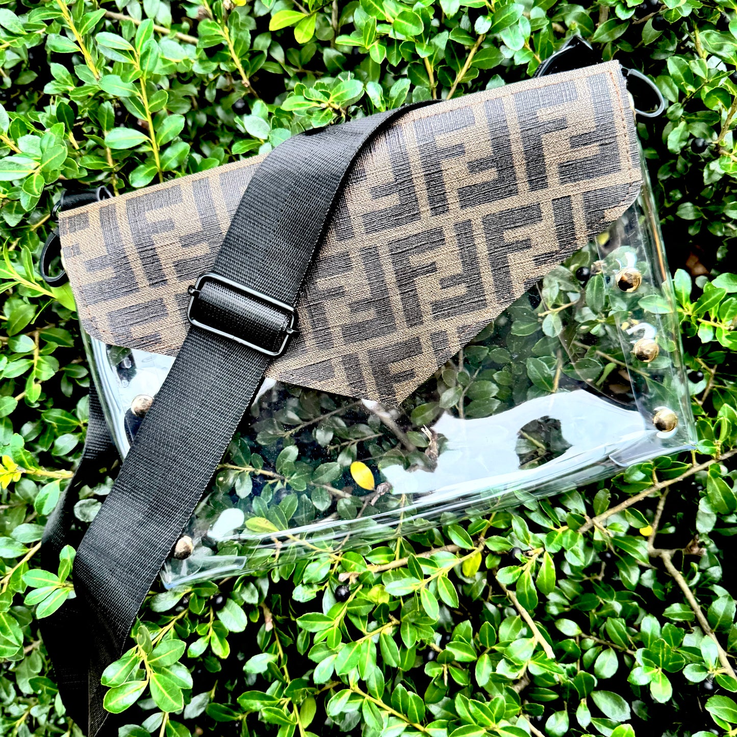 Large Clear Black Fifi Stadium Bag With Studs & Black Strap