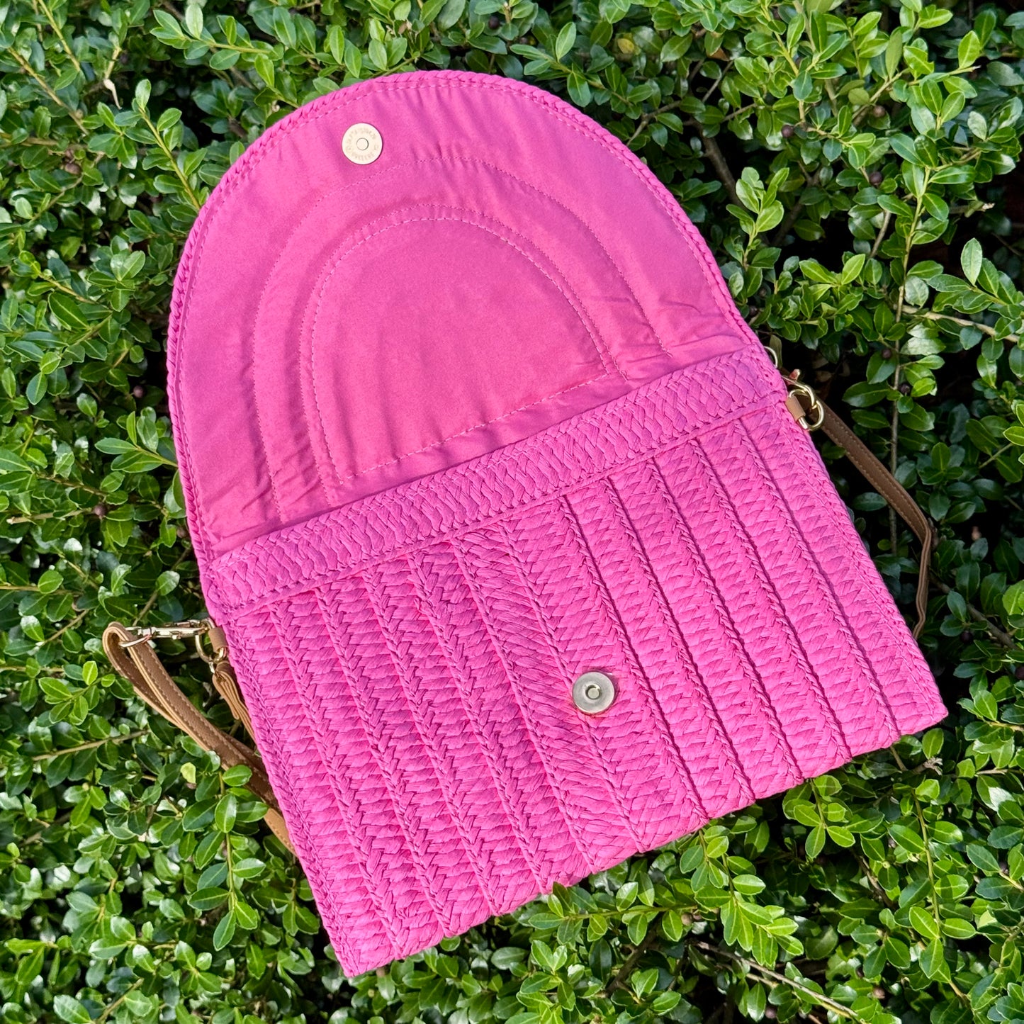 Hot Pink Gigi Floral Raffia Clutch Crossbody Bag