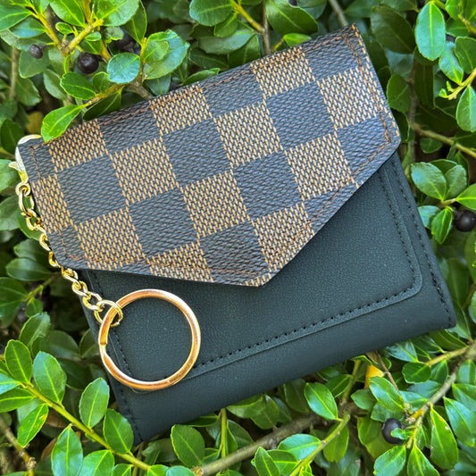 Black Compact Wallet With Lulu Brown Check