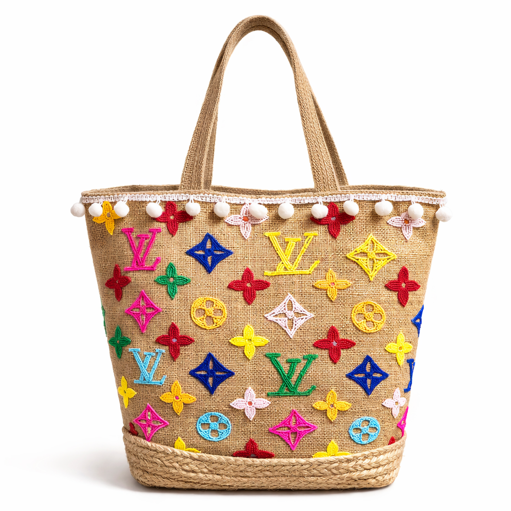Preorder Miss Palm Beach - Multicolor Beaded Jute Tote With Zipper
