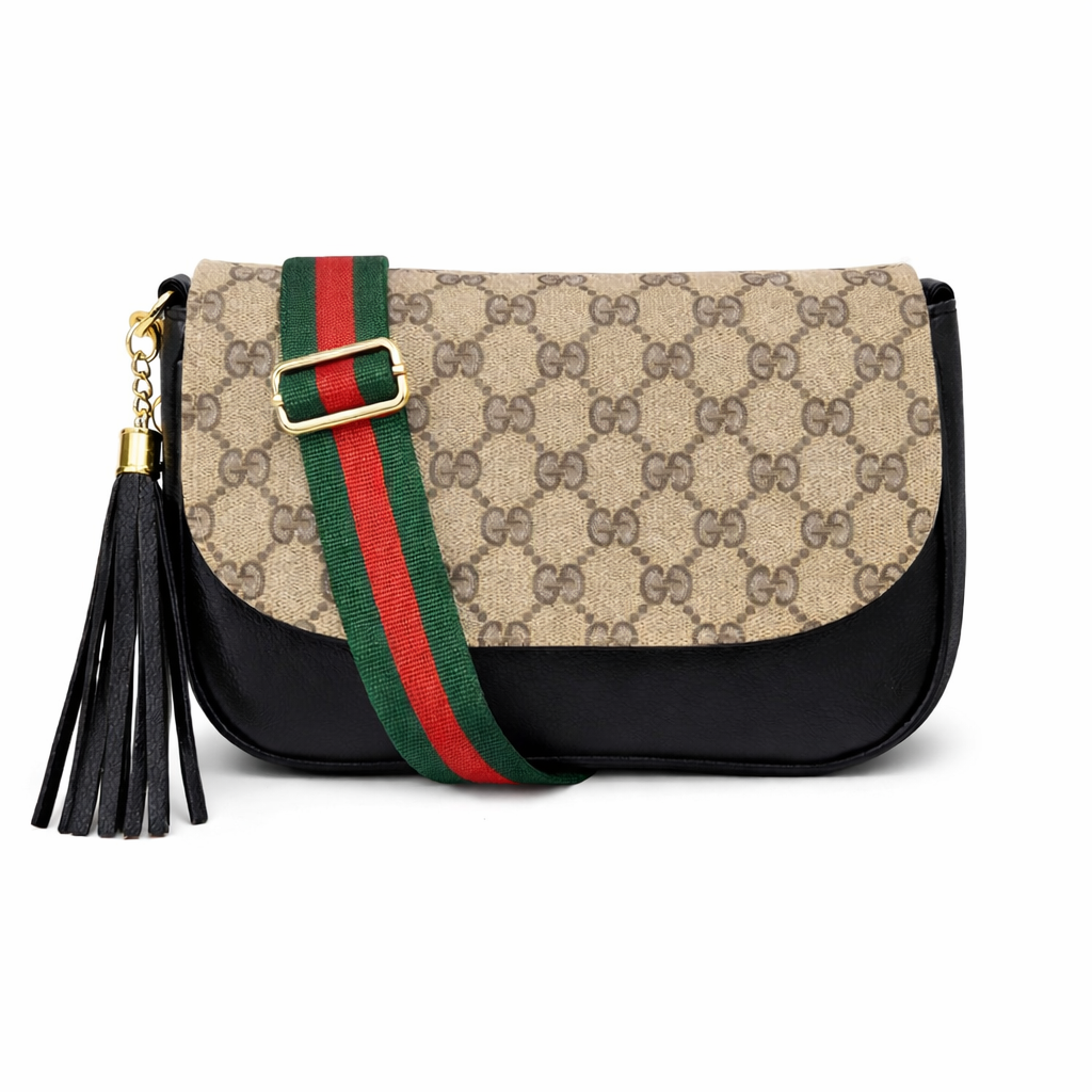Preorder Black Gigi Iconic Flap Crossbody With Stripe Strap