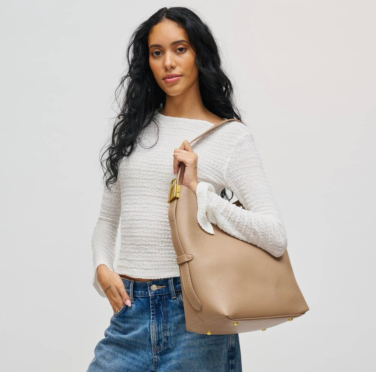 Miss Maddie Taupe Lock Hobo Bag