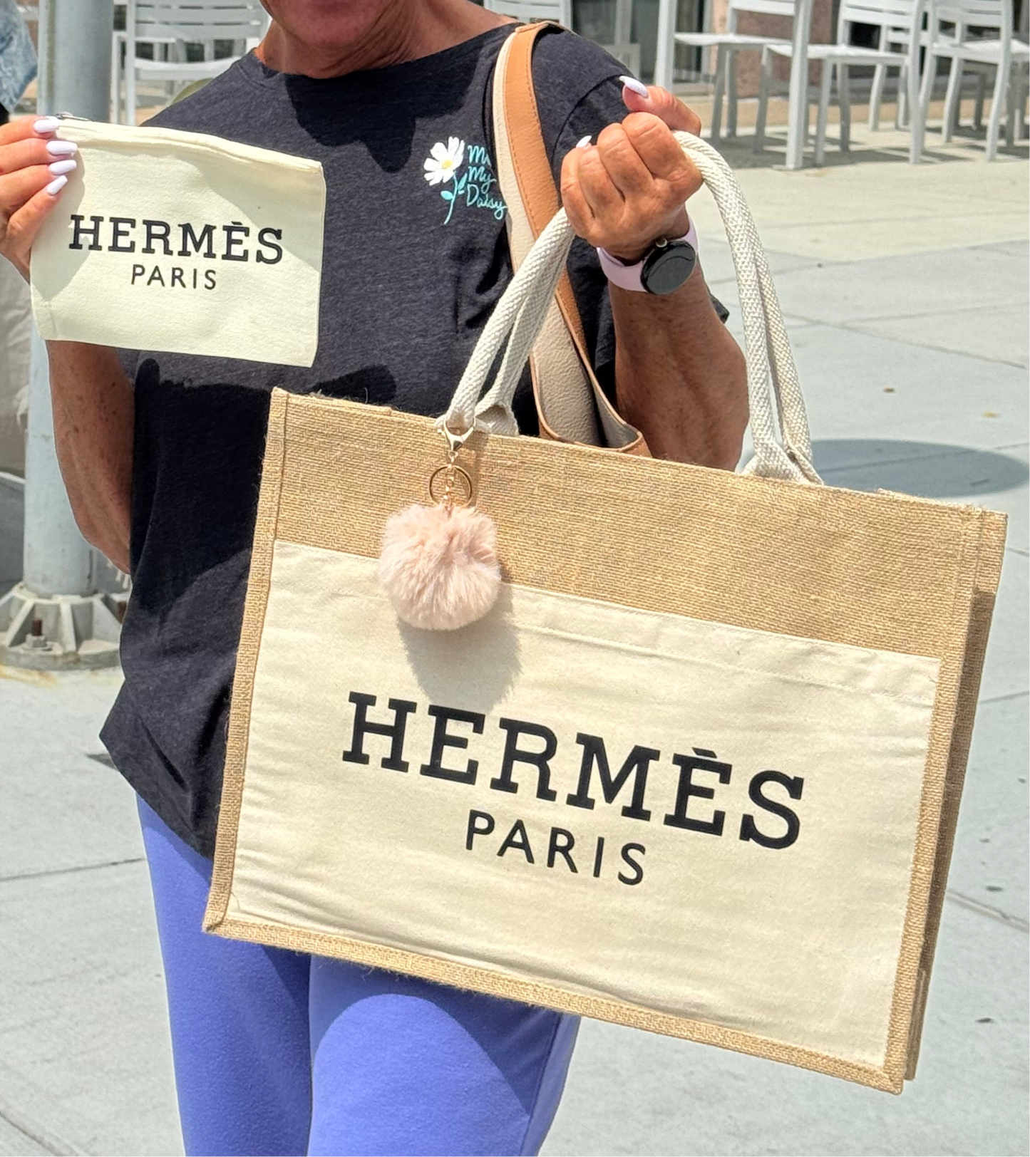 H Large Jute Tote Bag