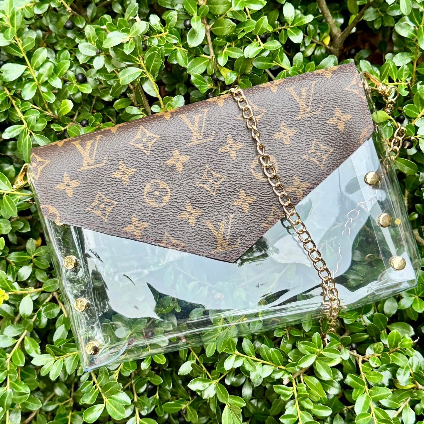 Large Clear Pink Lined Lulu Stadium Bag With Studs