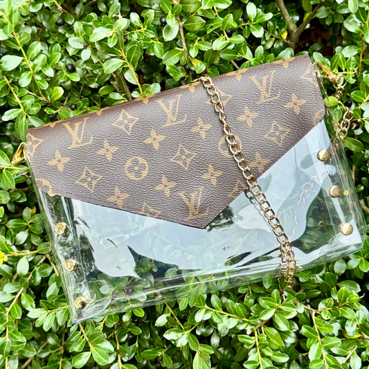 Large Clear Pink Lined Lulu Stadium Bag With Studs