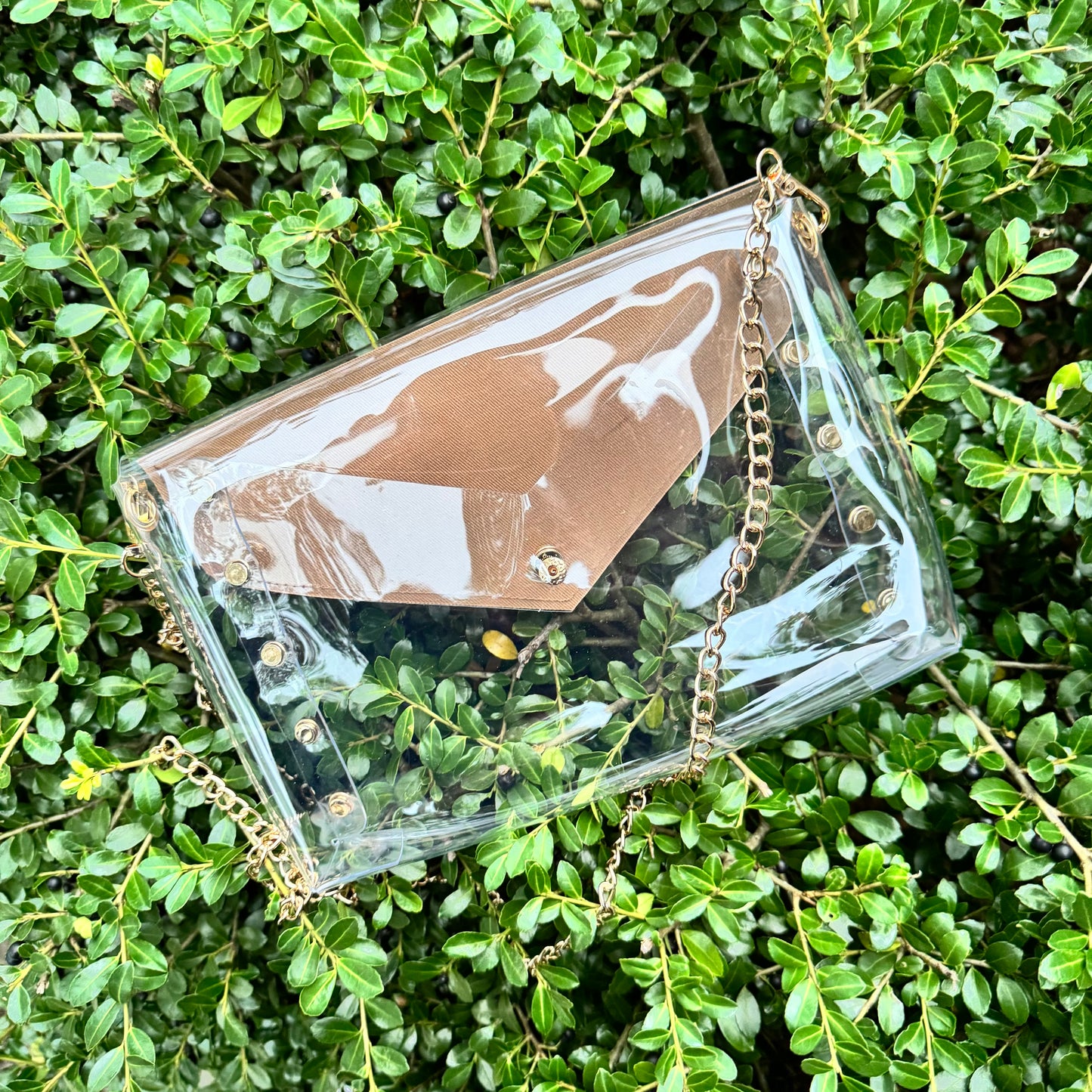 Large Clear Black Fifi Stadium Bag With Studs & Black Strap