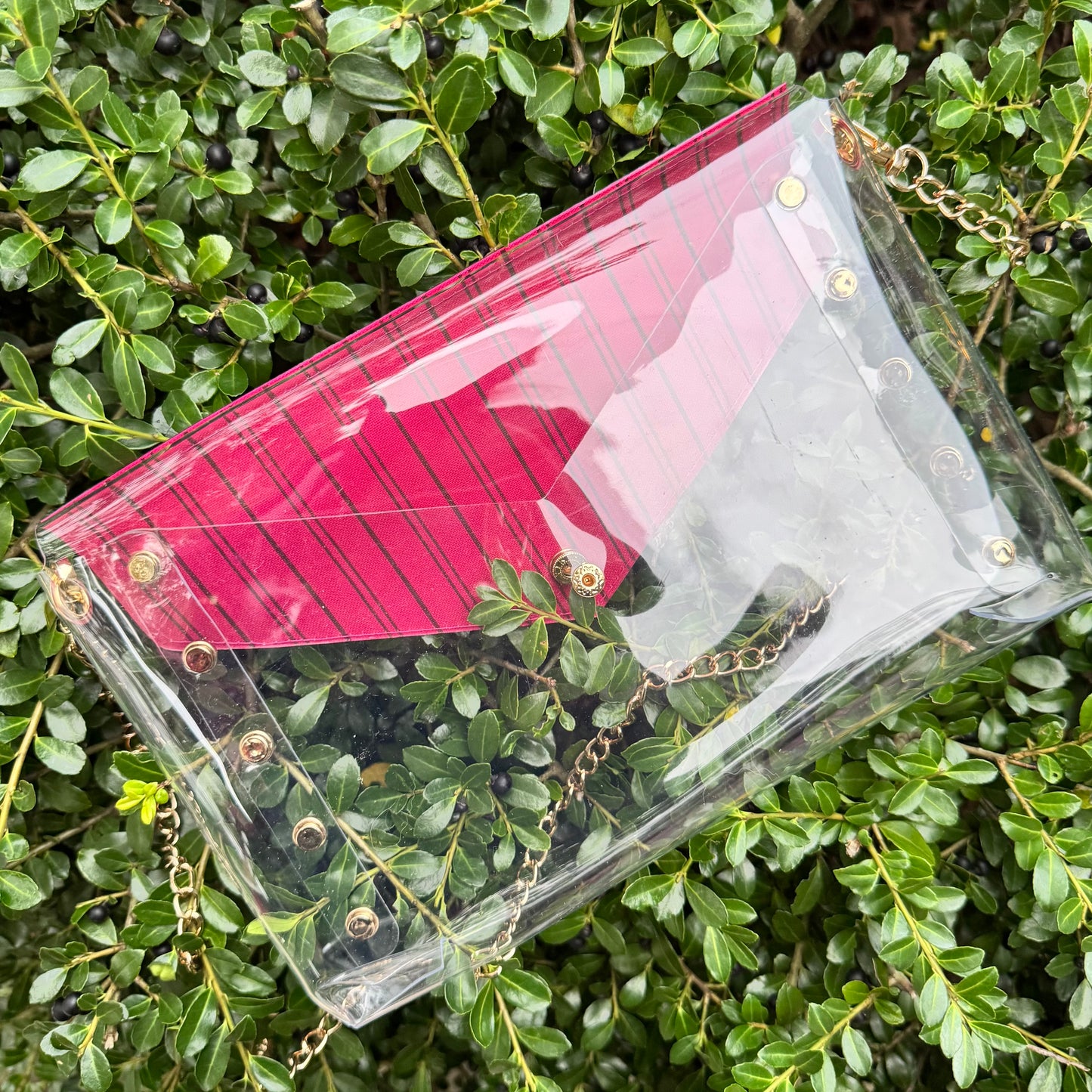 Large Clear Pink Lined Lulu Stadium Bag With Studs