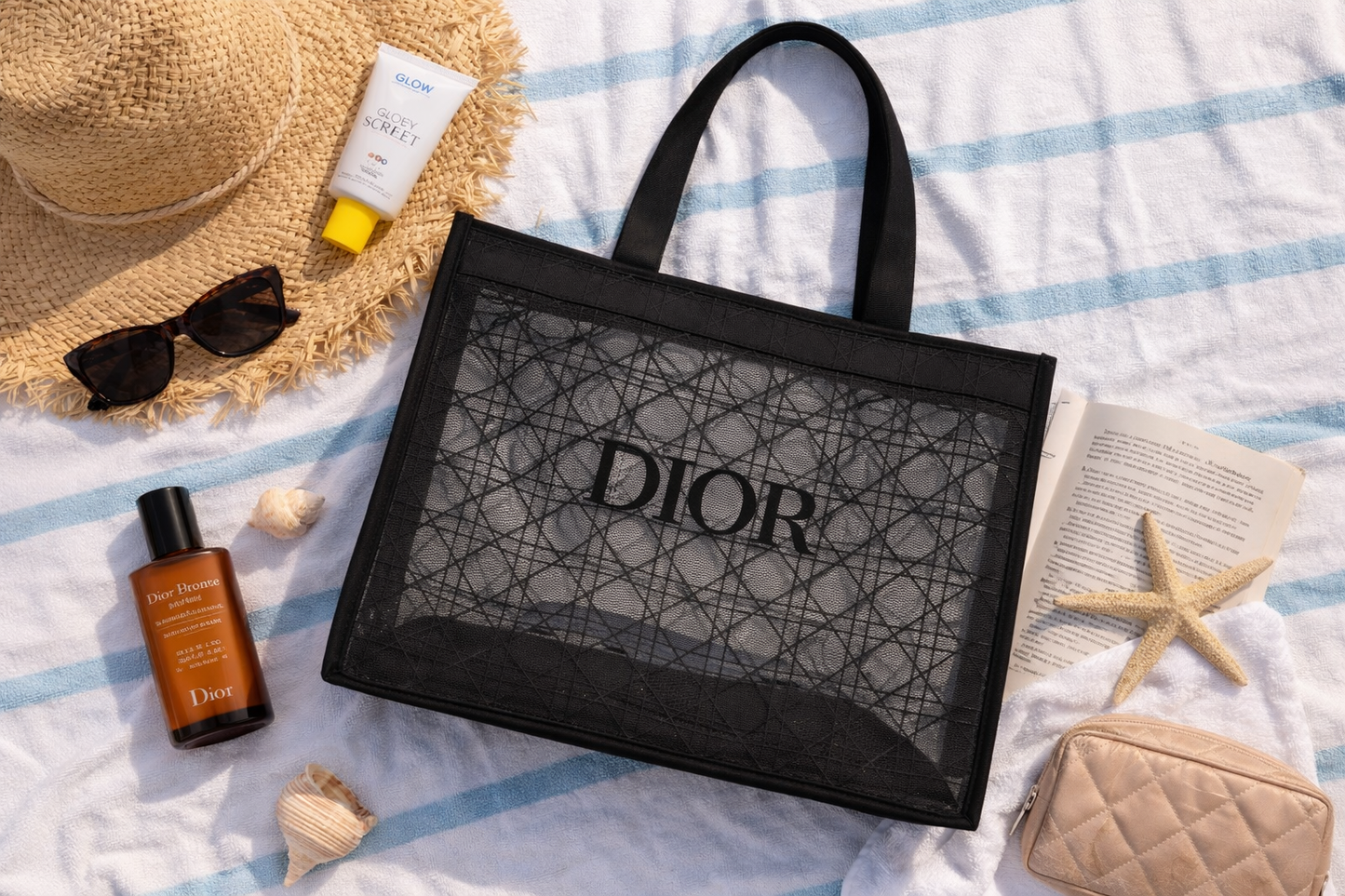 Miss Saint Tropez- Tote Black Sheer Mesh Beach Travel Bag