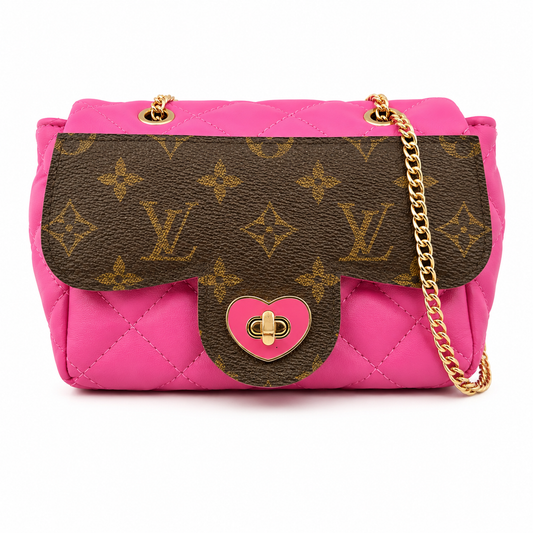 Little Miss Medium Girls Quilted Hot Pink Flap Bag