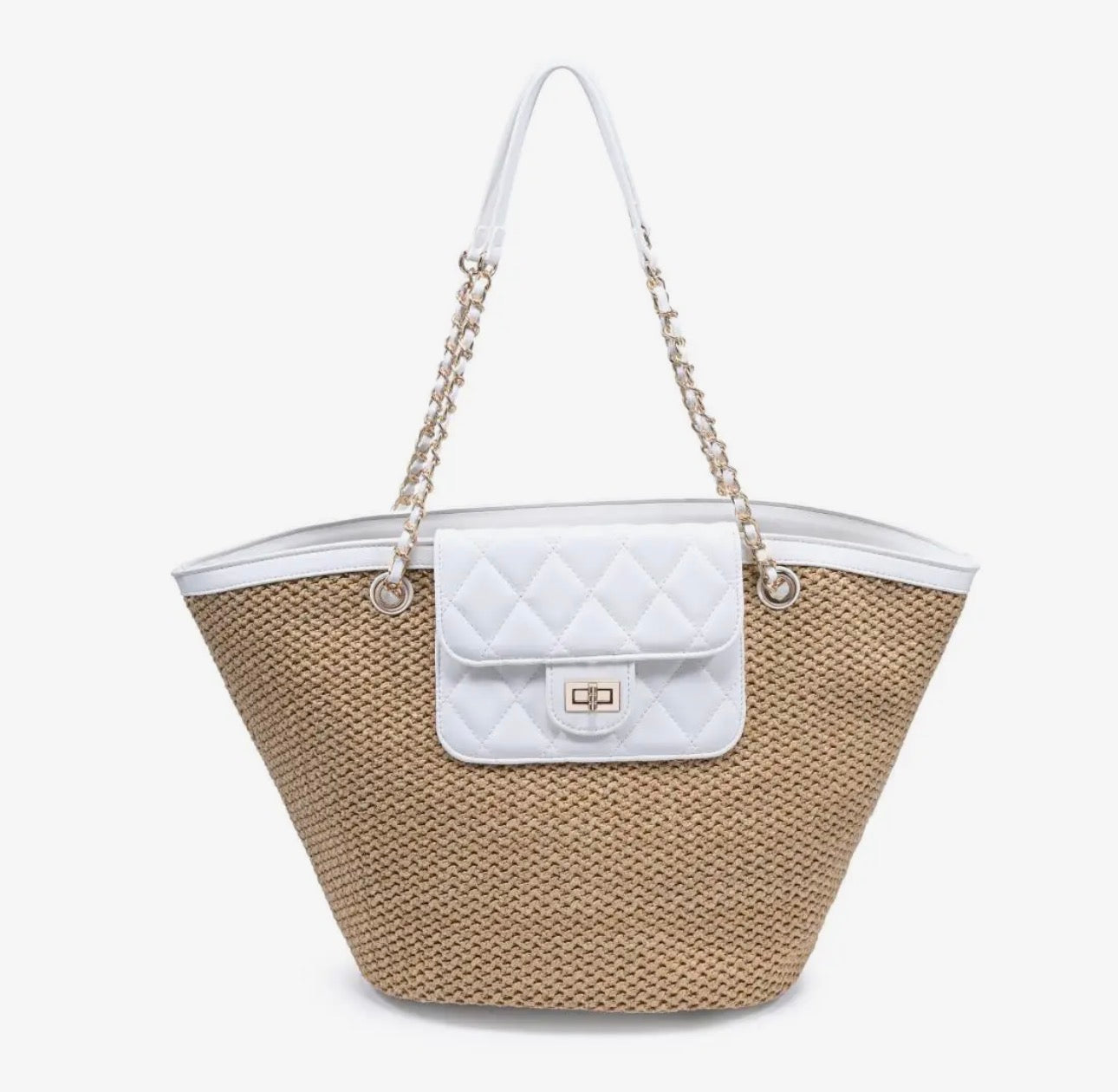 Miss Hamptons Woven Tote Bag With Chain