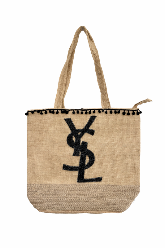 Miss Palm Beach - Black Yaya Beaded Jute Tote With Zipper