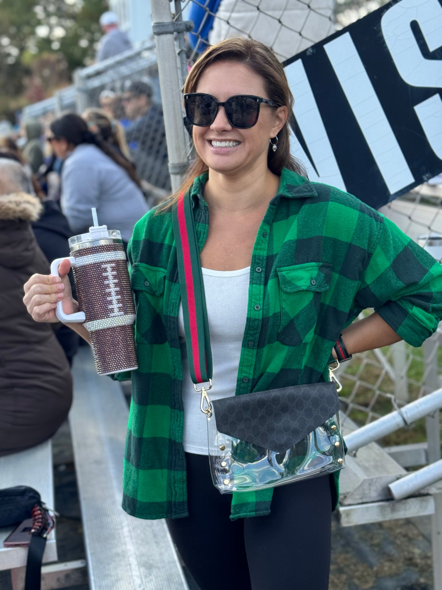 Large Clear Black Gigi Stadium Bag With Studs & Stripe Strap