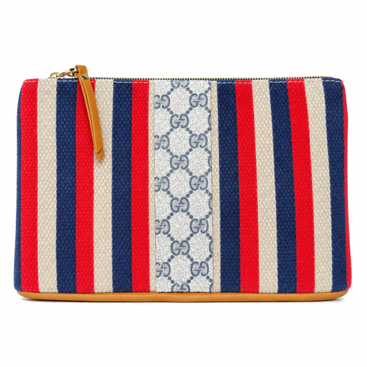 Miss Liberty Red Blue Stripe Zip Clutch Bag