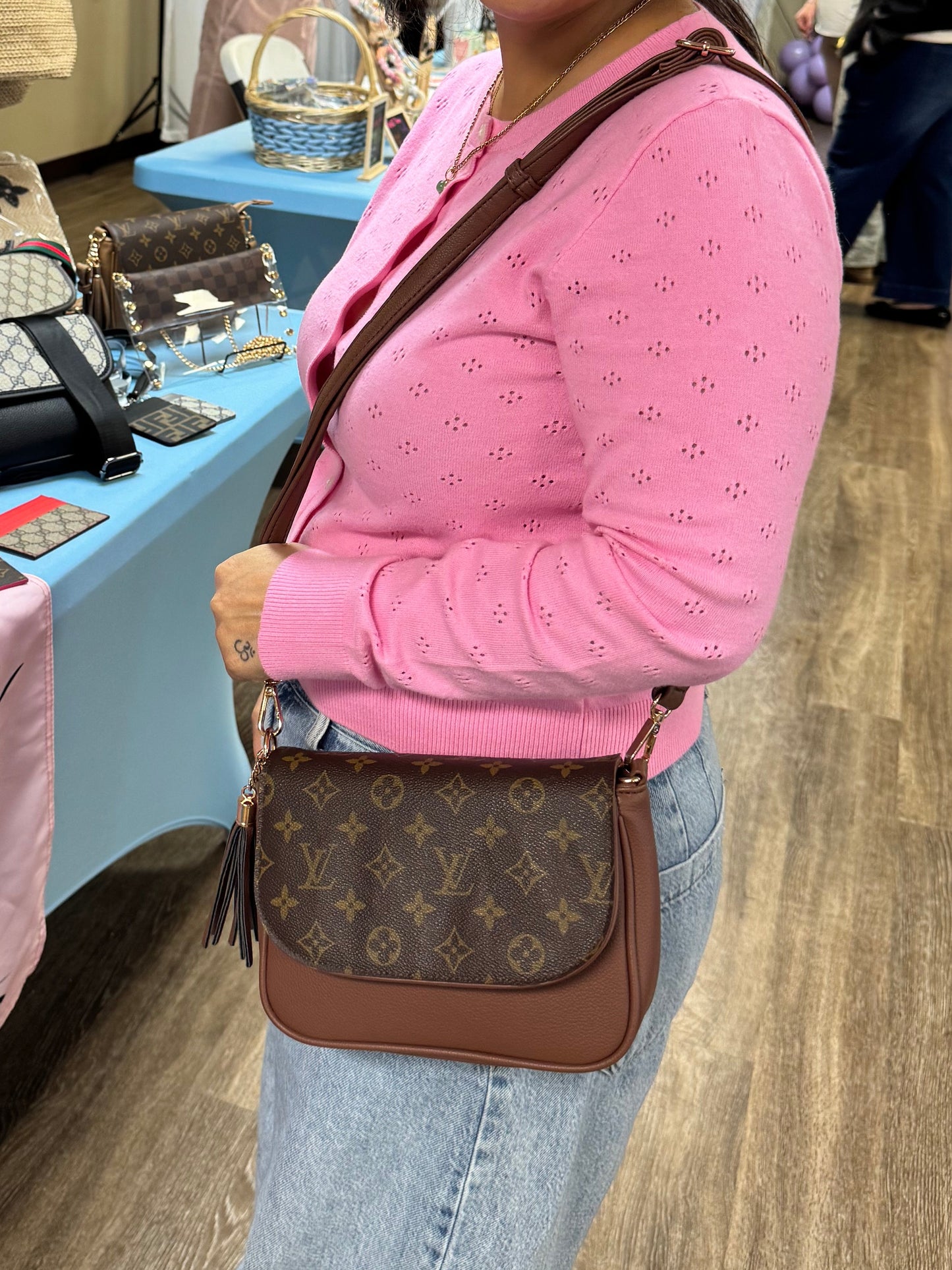 Preorder Miss Iconic - Beige Lulu Flap Crossbody Bag With Stripe Strap