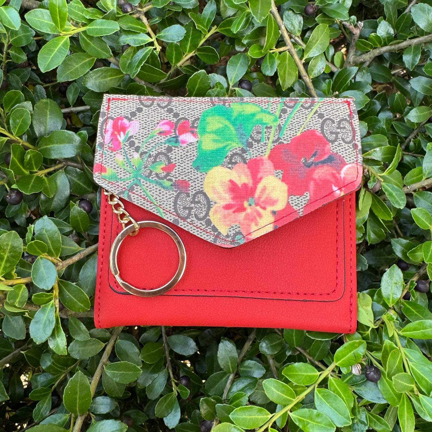 Red Compact Wallet With Floral Gigi