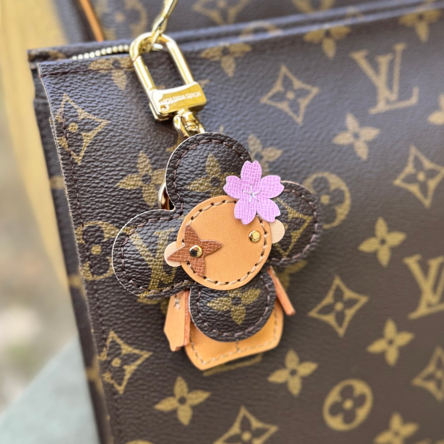Vivi Pink Flower Bag Charm in Monogram