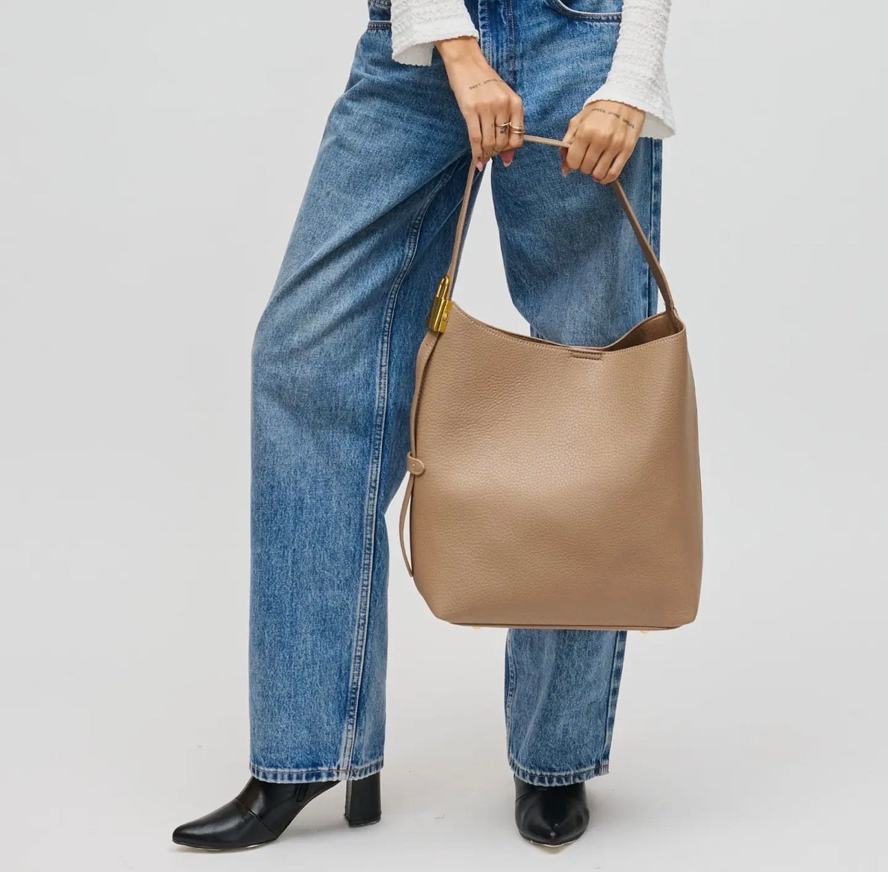 Miss Maddie Taupe Lock Hobo Bag