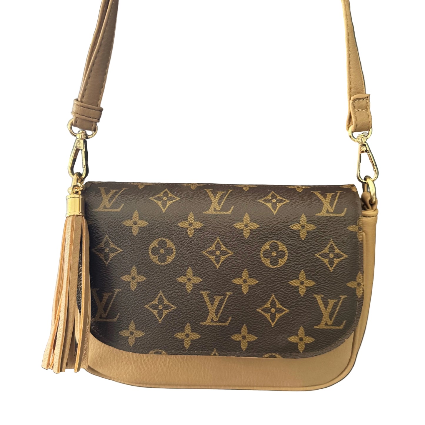 Preorder Miss Iconic - Beige Lulu Flap Crossbody Bag With Stripe Strap