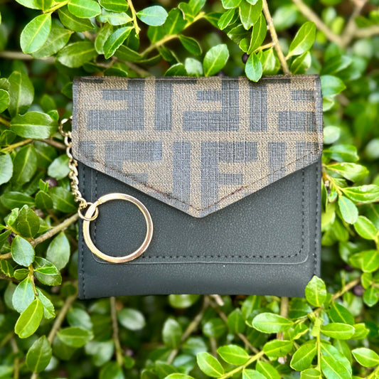 Black Compact Wallet With Brown Fifi